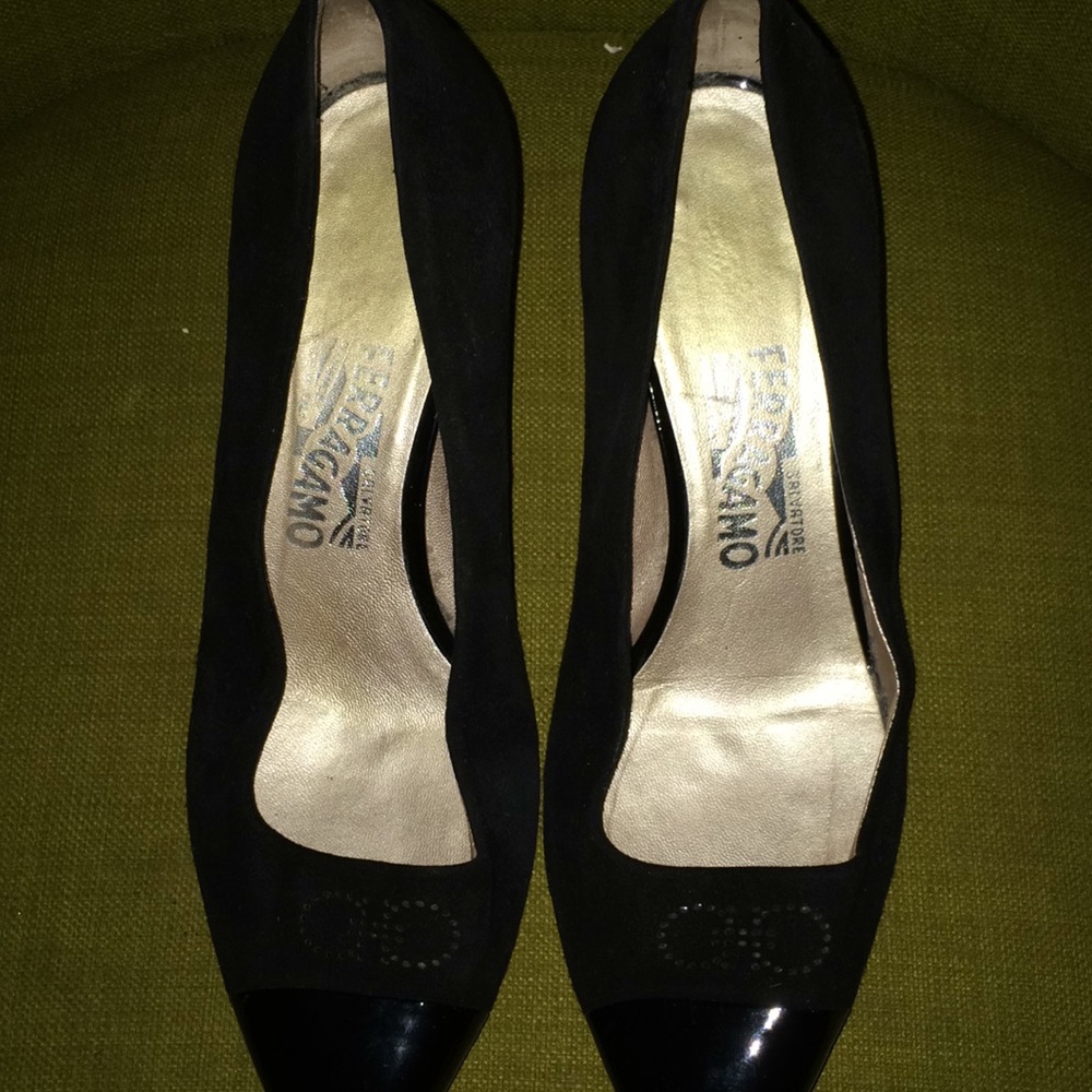 Suede and patent heels by Ferragamo